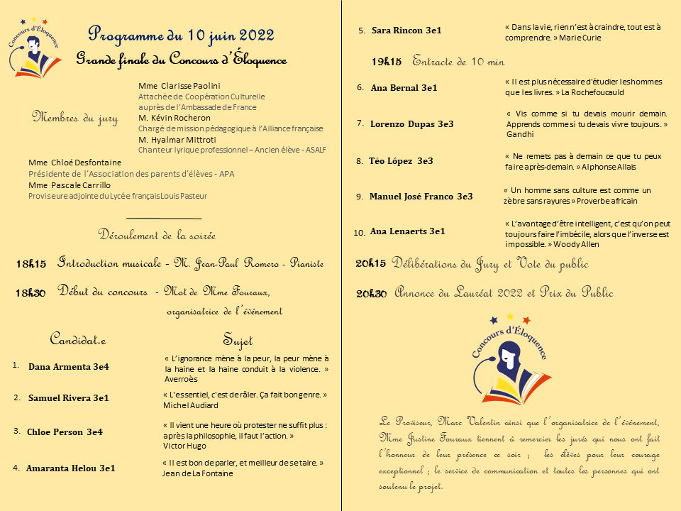 Actualite Secondaire Concours Eloquence 3eme Programme Finale 2