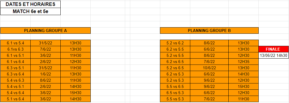 Actualite Secondaire Date Horaires Match Paredon 6eme 5eme